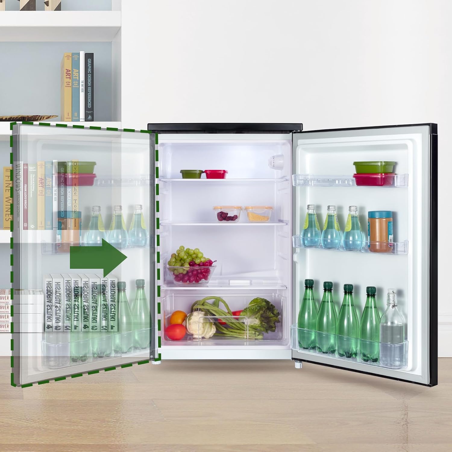 CHIQ Réfrigérateur vertical à une porte,126 L, encombremen 0,31 ㎡, Porte réversible, Tiroir à légumes, Étagères coulissantes, Faible niveau sonore 39 dB, Éclairage à DEL, Noir CSF120BE