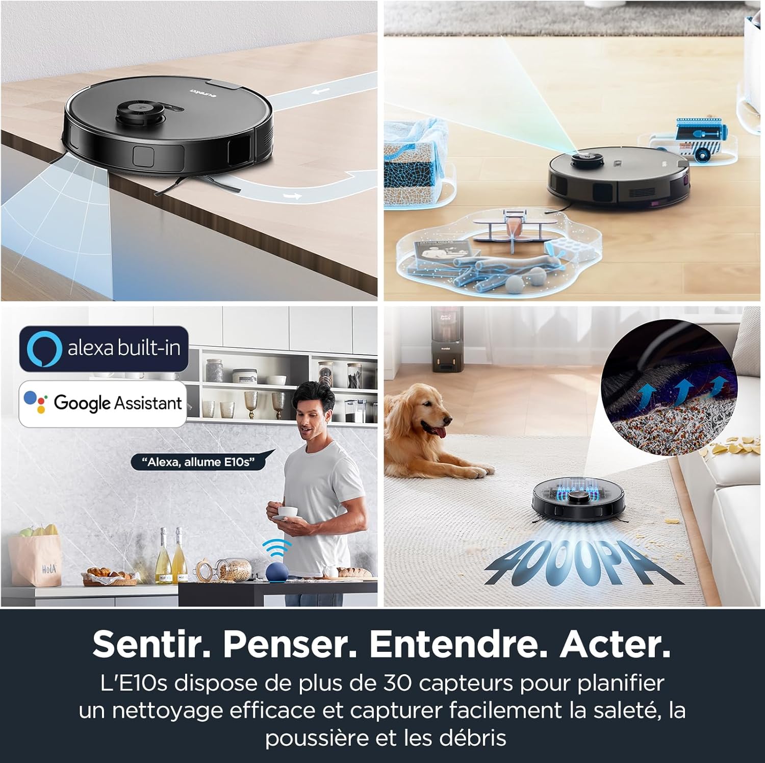 Eureka E20 Plus Aspirateur Robot de 8000 Pa avec Station de Vidange Automatique sans Sac, Robot Aspirateur Laveur Anti Enchevêtrement, Évitement d'Obstacles 3D, Autonomie de 180 Minutes, DuoDetect AI