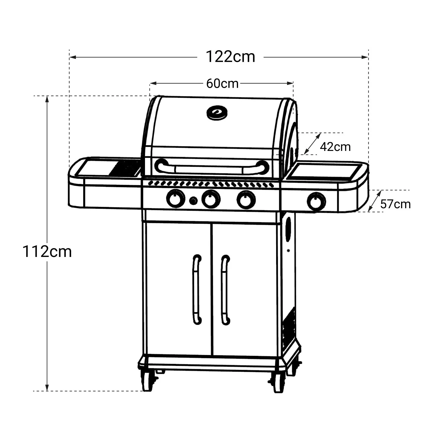 Barbecue au gaz FIDGI 3 avec thermomètre - 3 brûleurs + réchaud 11,5kW Cook'in Garden