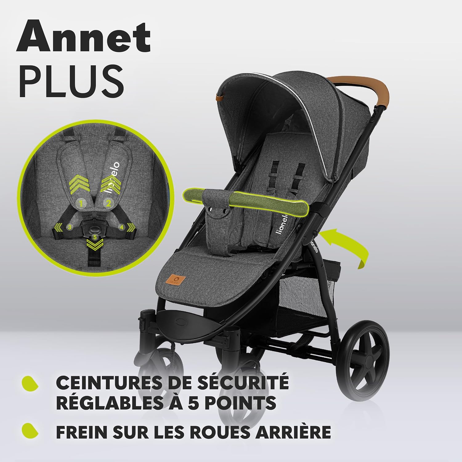 LIONELO Annet Plus poussette bebe à 22 kg, auvent avec fenêtre, roues EVA, chancelière moustiquaire porte-gobelet, réglage du dossier jusqu’à la position couchée (Dreamin, PLUS)