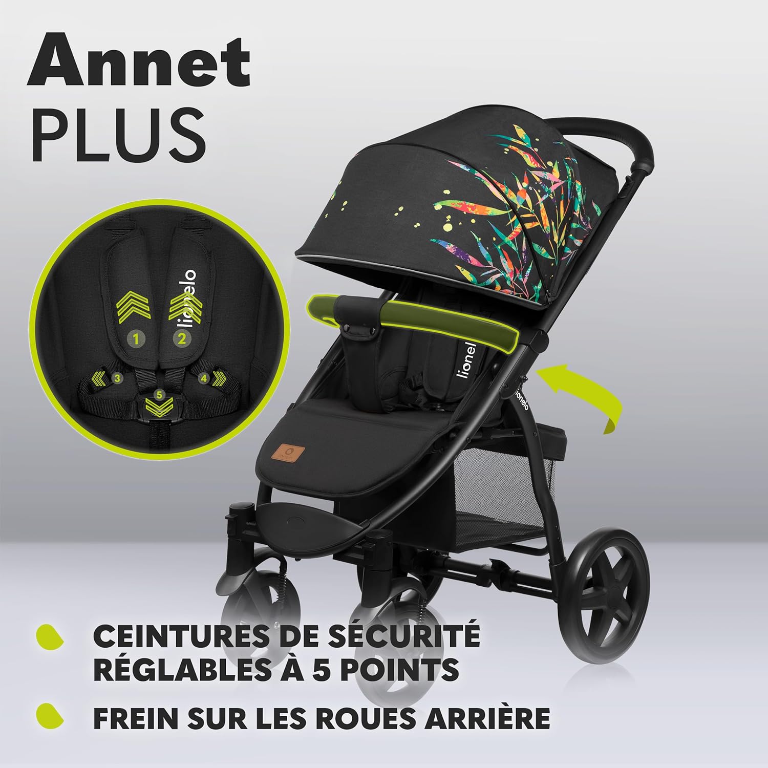 LIONELO Annet Plus poussette bebe à 22 kg, auvent avec fenêtre, roues EVA, chancelière moustiquaire porte-gobelet, réglage du dossier jusqu’à la position couchée (Dreamin, PLUS)