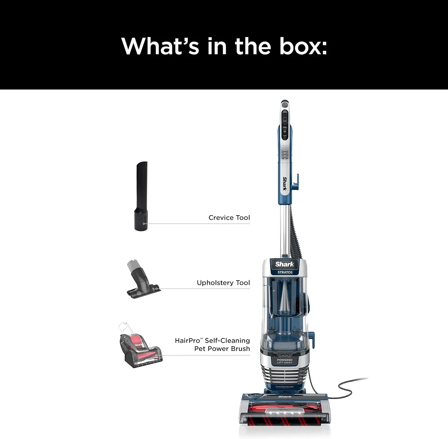 Shark AZ3002 Stratos Upright Vacuum with DuoClean PowerFins, HairPro, Powered Lift-Away, Self-Cleaning Brushroll, & Odor Neutralizer Technology, Navy