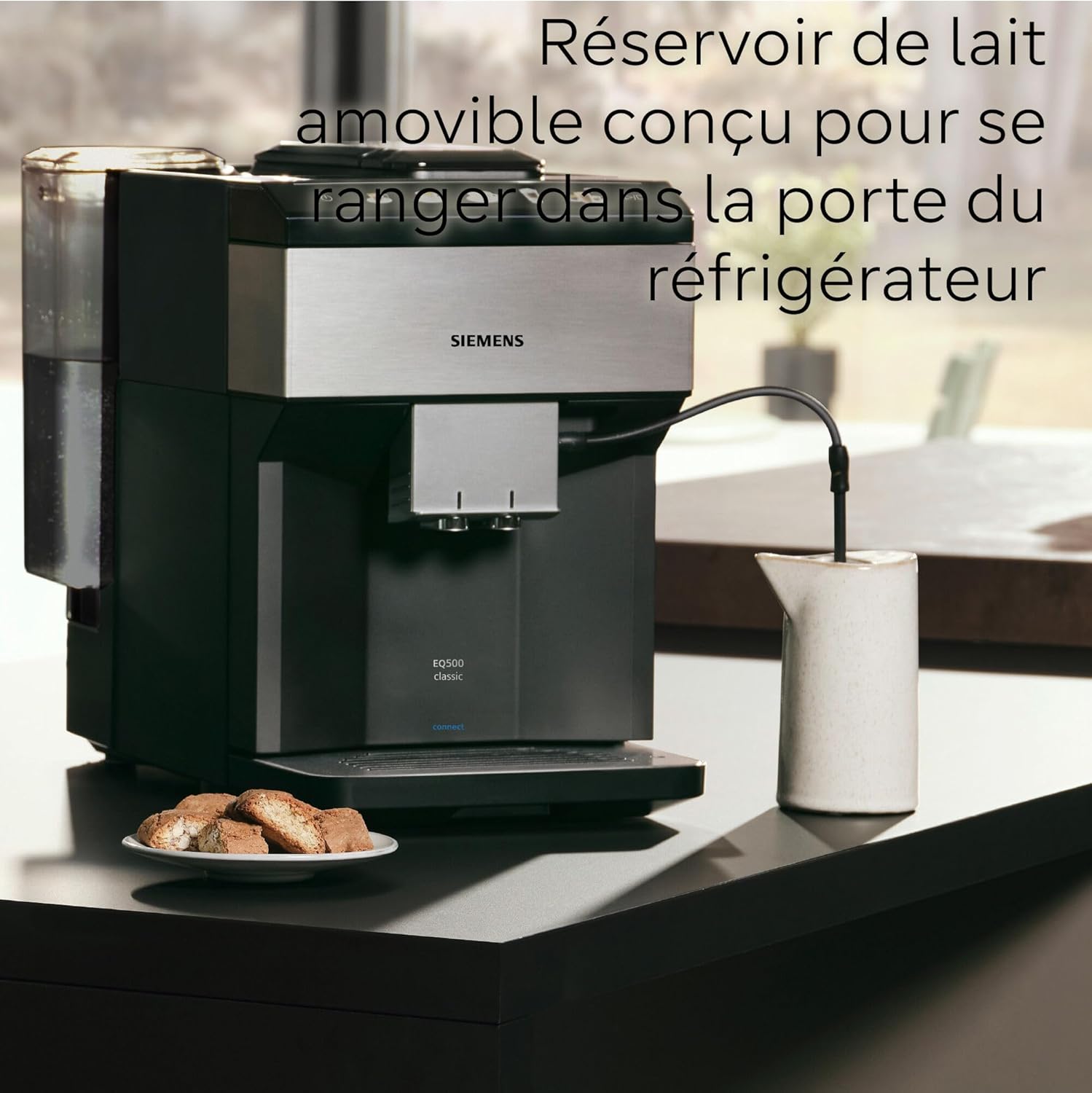 SIEMENS, machine à café tout automatique, EQ.500 integral, aromaDouble Shot, système autoMilk Clean, ceramDrive, affichage coffeeSelect, oneTouch DoubleCup, Noir saphir métallique, TQ505R09