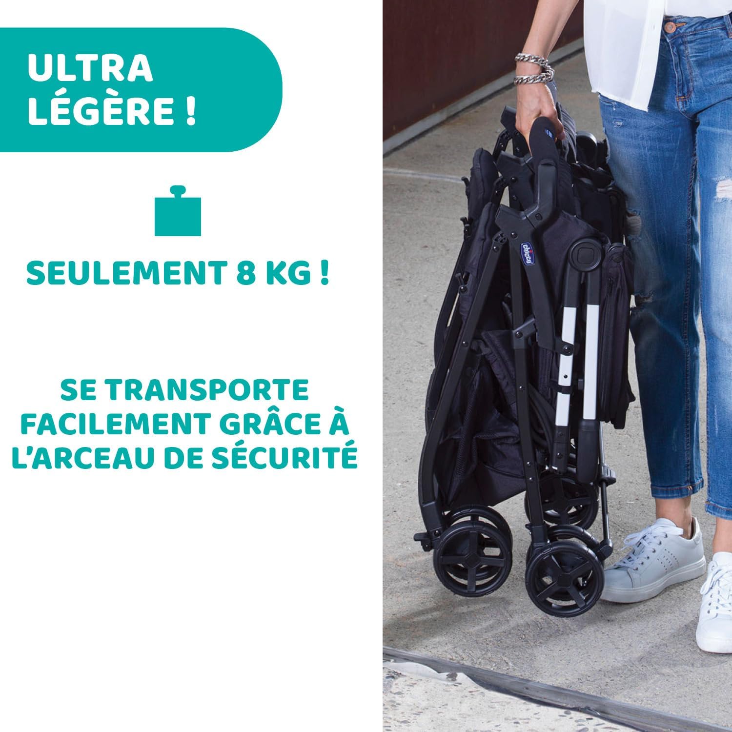 Chicco OHlalà Poussette Canne Double, Légère Inclinable et Pliable, Poussette pour Jumeaux de la Naissance à 15 kg, Fermeture Compacte, Inclus une Housse de Pluie, Capote Extensible - black night