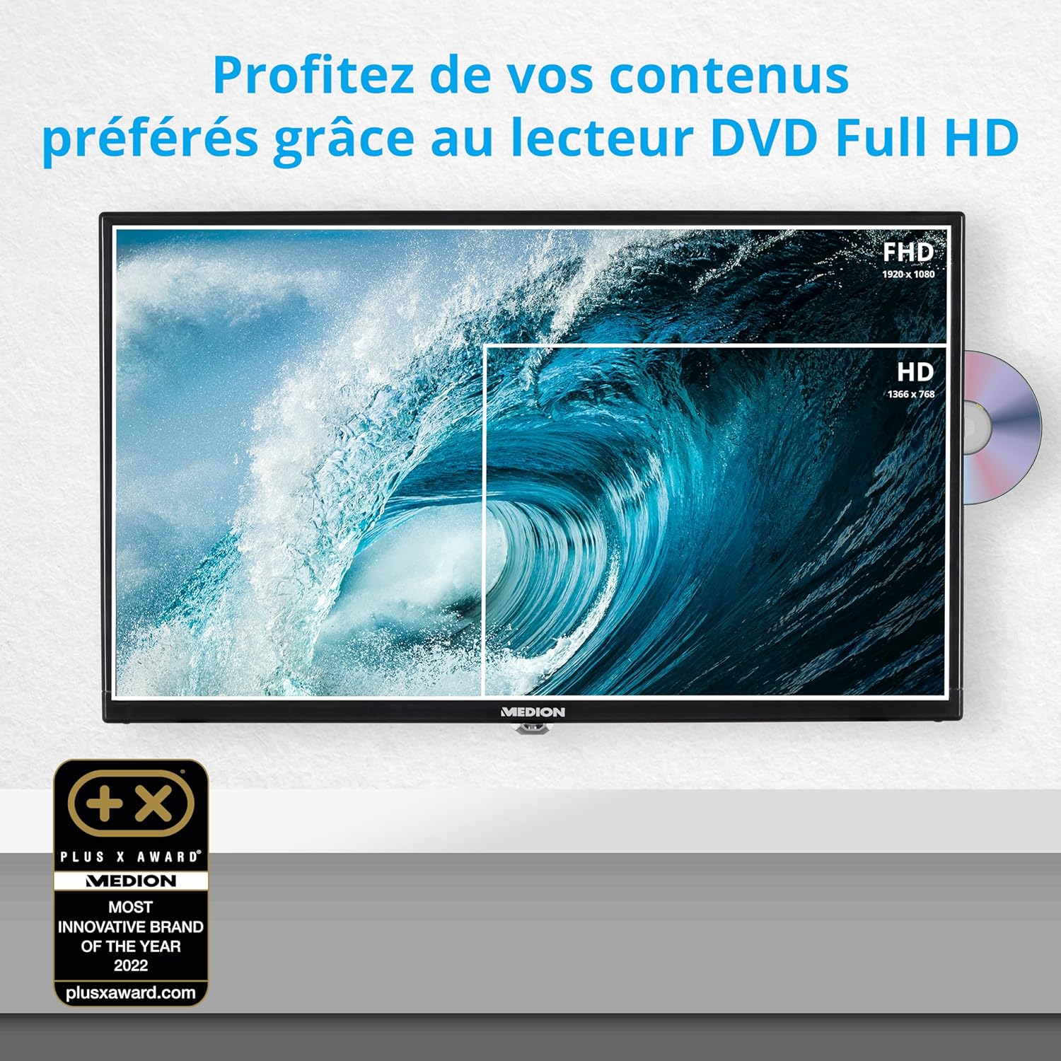 MEDION E14080 (MD 30224) Téléviseur Full HD 100,3 cm (40 Pouces) (Lecteur DVD intégré, récepteur Triple Tuner DVB-T2 DVB-C DVB-S2, 2 x HDMI, VGA, USB, Mediaplayer, CI+)