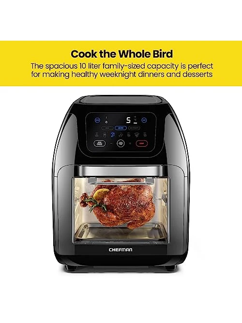 CHEFMAN Multifunctional Digital Air Fryer+ Rotisserie, Dehydrator, Convection Oven, 17 Touch Screen Presets Fry, Roast, Dehydrate, Bake, XL 10L Family Size, Auto Shutoff, Large Easy-View Window, Black