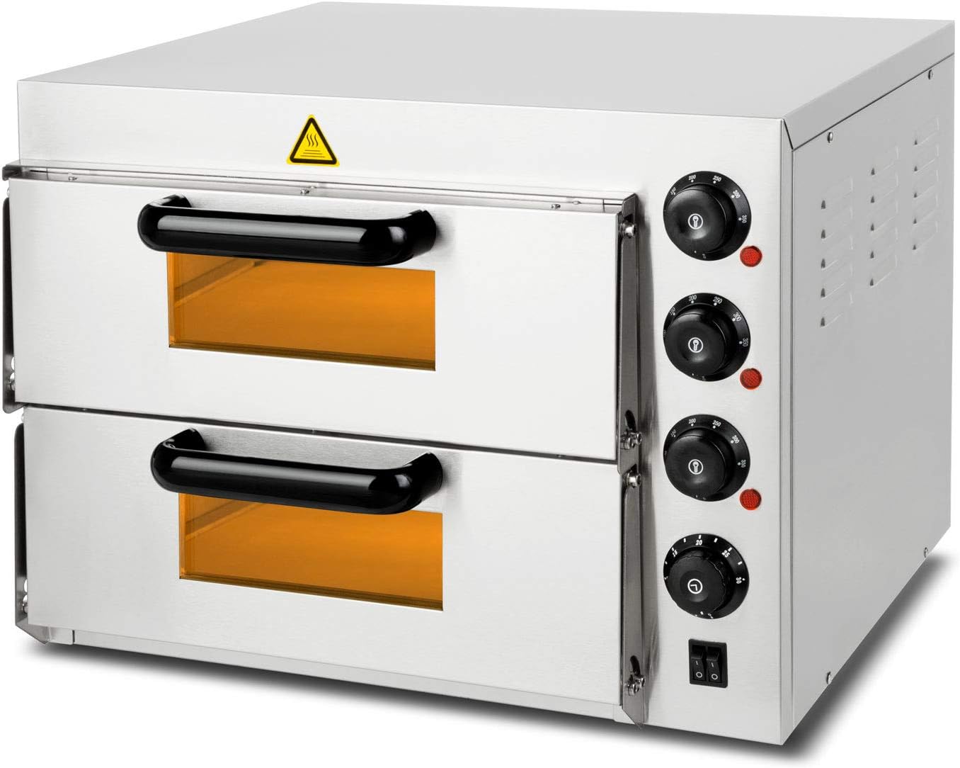 VERTES Four à Pizza électrique, Deux Etages, 3000W, Pierre réfractaire four, Chaleur de voûte et de Sole réglable indépendamment jusqu'à 350°C, Fonction minuterie, four double cavité, Acier INOX