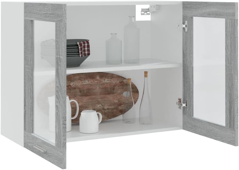 vidaXL Armoire à Micro-Ondes Placard Armoire de Rangement Meubles de Cuisine avec 4 Etagères Intérieur Maison Gris Béton 60x57x207 cm Aggloméré