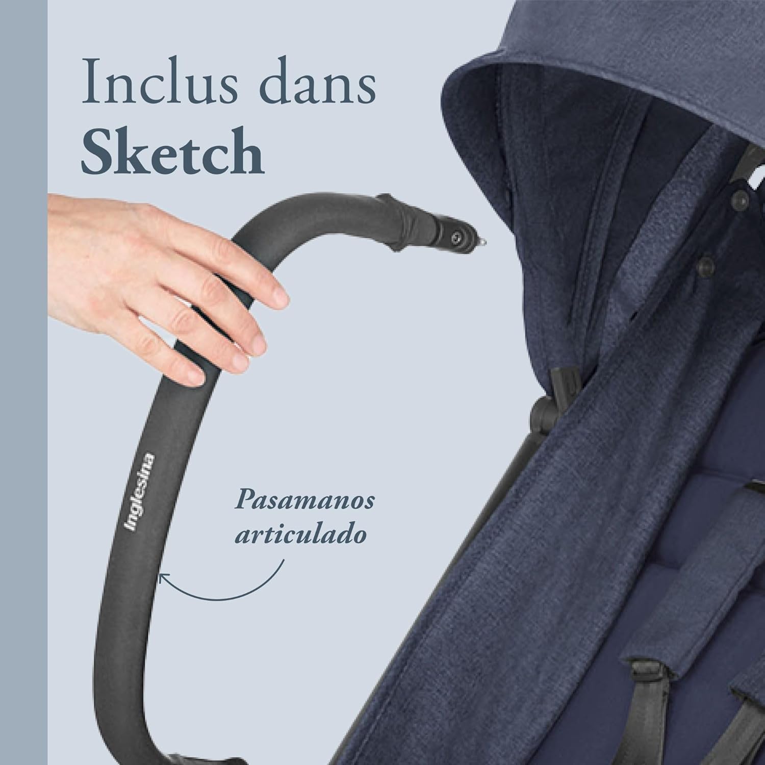 Inglesina Sketch Poussette Légère et Compacte, Bleu, Confortable, jusqu'à 17kg, Pliage à une main, UPF 50+