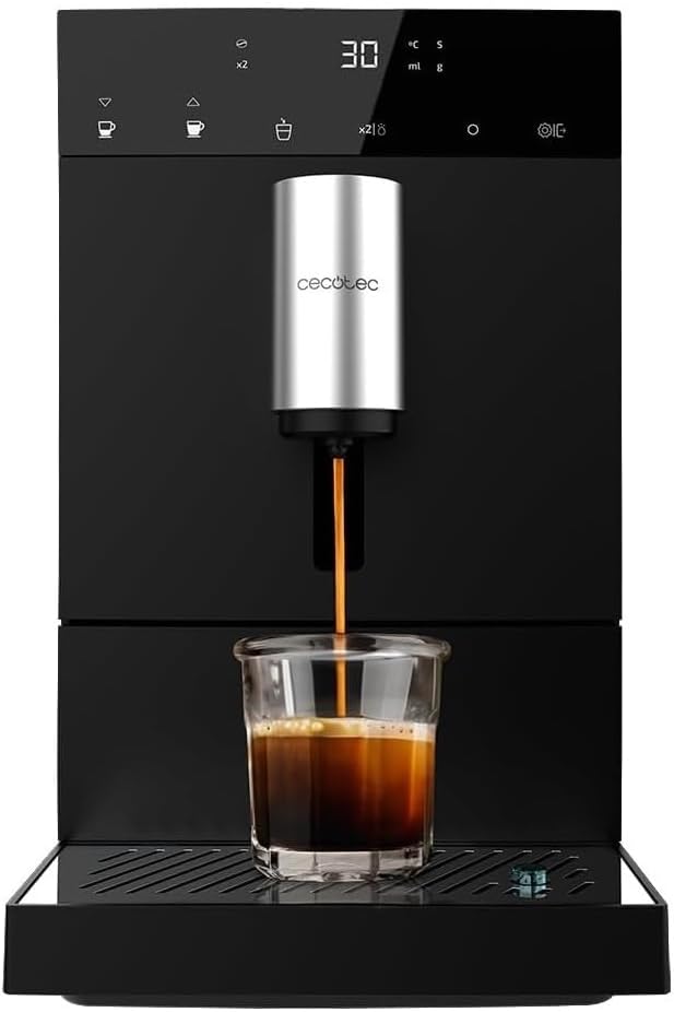 Cecotec Cafetière Compacte Superautomatique avec Cuiseur Vapeur Compact Cremmaet. 1350W, 19 Barres, Système Thermoblock, Réservoir de Grains de Café de 150gr avec Broyeur et 1,1 L d'Eau