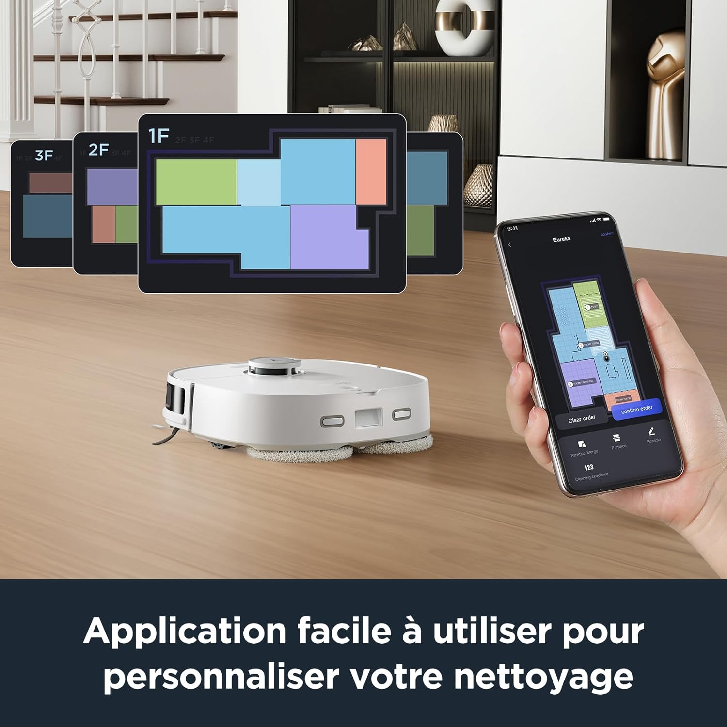 Eureka J12 Ultra Robot Aspirateur Laveur avec Station Automatique de Vidange Lavage Séchage, Aspirateur Robot de 5000Pa, Serpillière Rotative, Double LiDAR Navigation, Évitement d'Obstacle 3D IA