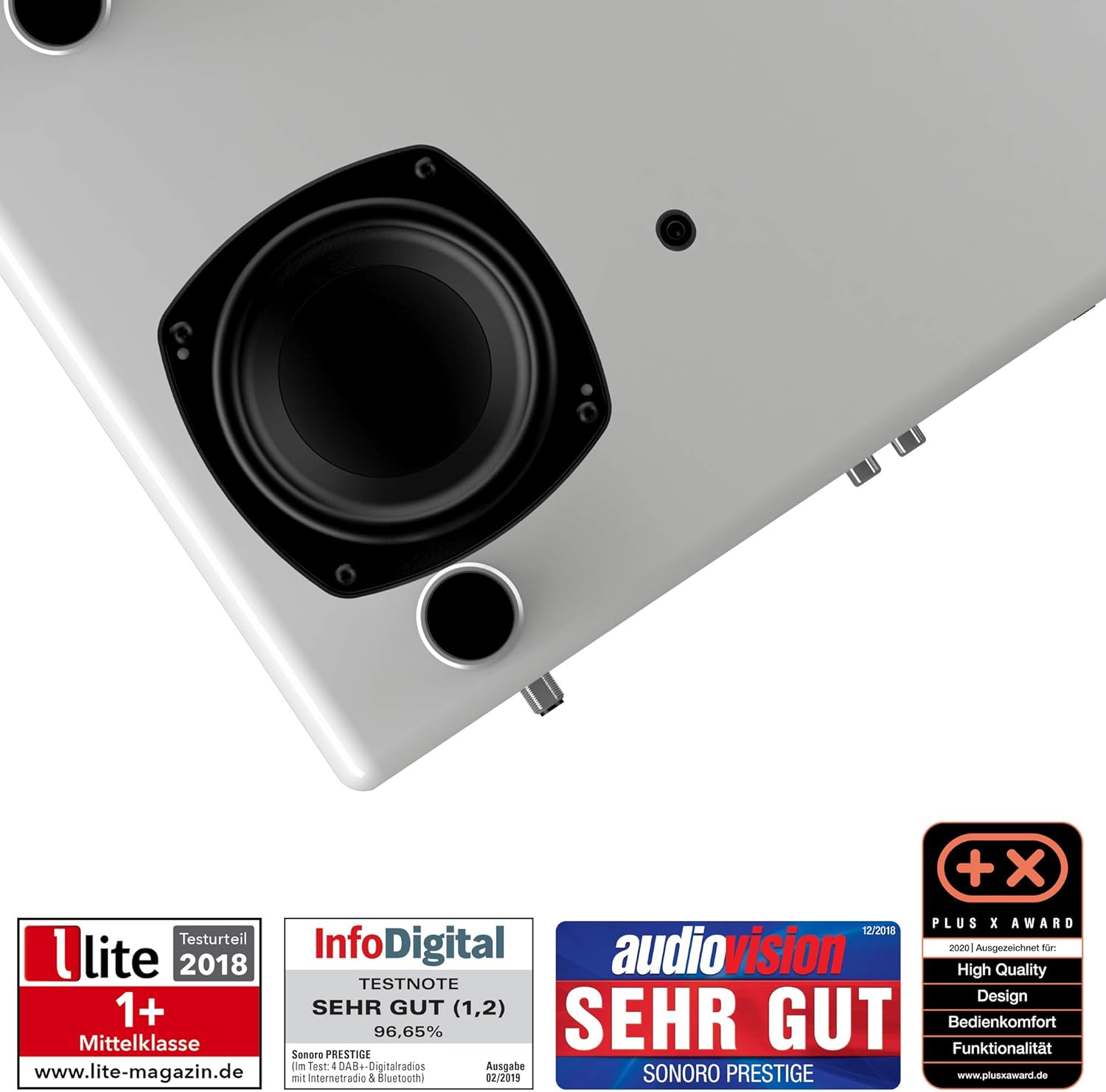 sonoro Prestige Chaîne Hi-FI (Radio FM/Dab+/Internet, Lecteur CD, AUX, Bluetooth, Deezer, Spotify) Argent