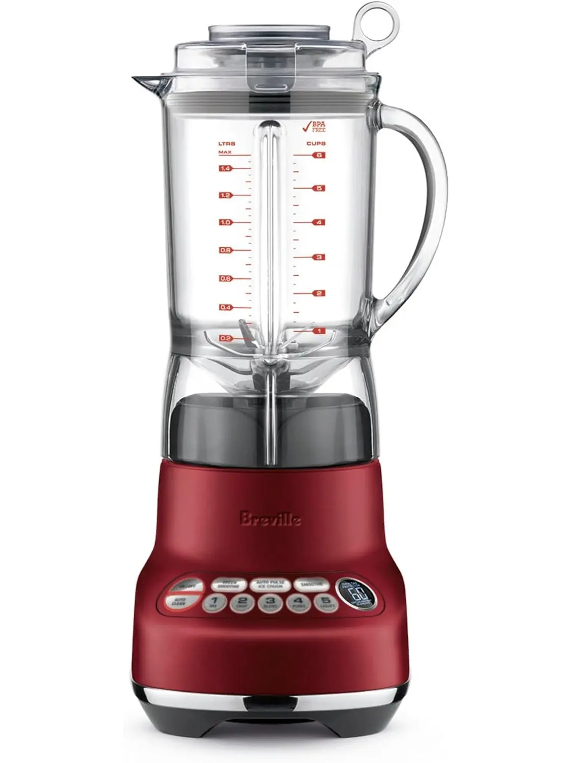 Breville the Fresh & Furious Red Velvet 50 oz Food Blender, 1100 Watts, 5 Speed Settings, Includes Accessories