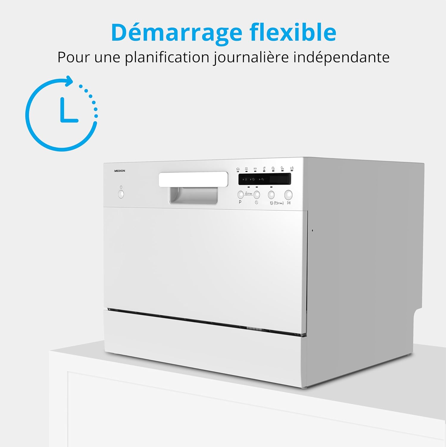 MEDION Lave-vaisselle de table (capacité 6 couverts, 7 programmes de nettoyage, affichage LED, 47 dB, MD37496) blanc