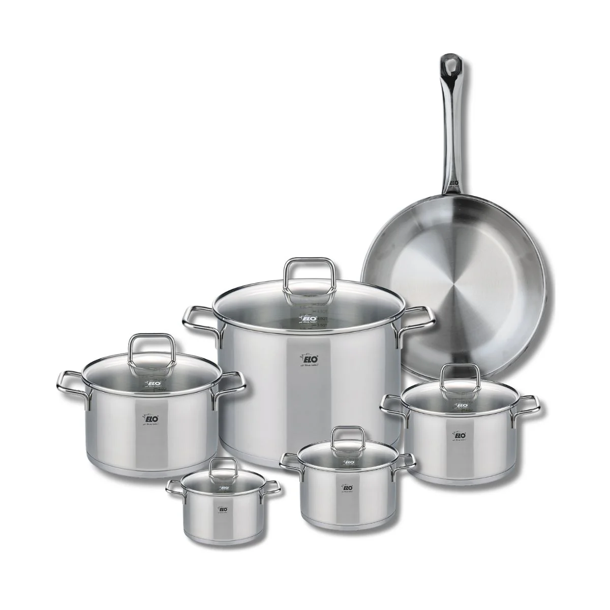 Ensemble de 1 Poêle de cuisson 28 cm et 5 faitouts 12, 14, 16, 20 et 26 cm Elo Profi Citrin Elo