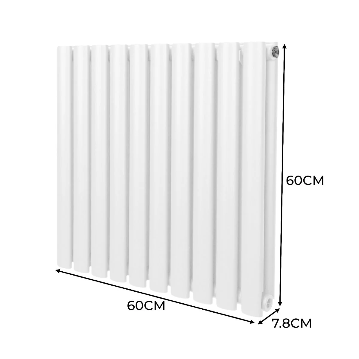 Radiateur à Colonne Ovale & Robinet Thermostatique Chromé - 600mm x 600mm – Blanc Monstershop