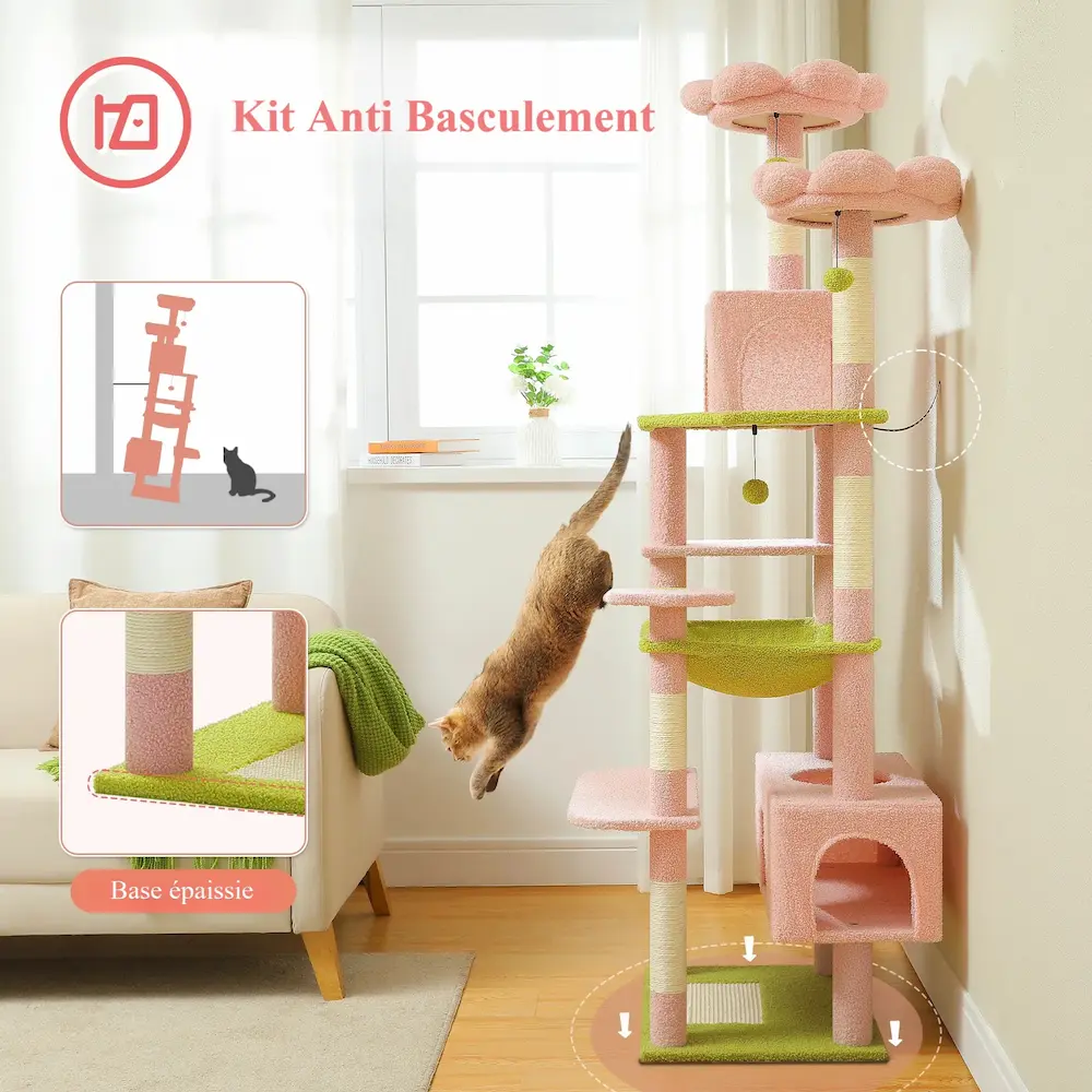 Arbre à chat rose - Espace de jeu ultra confort