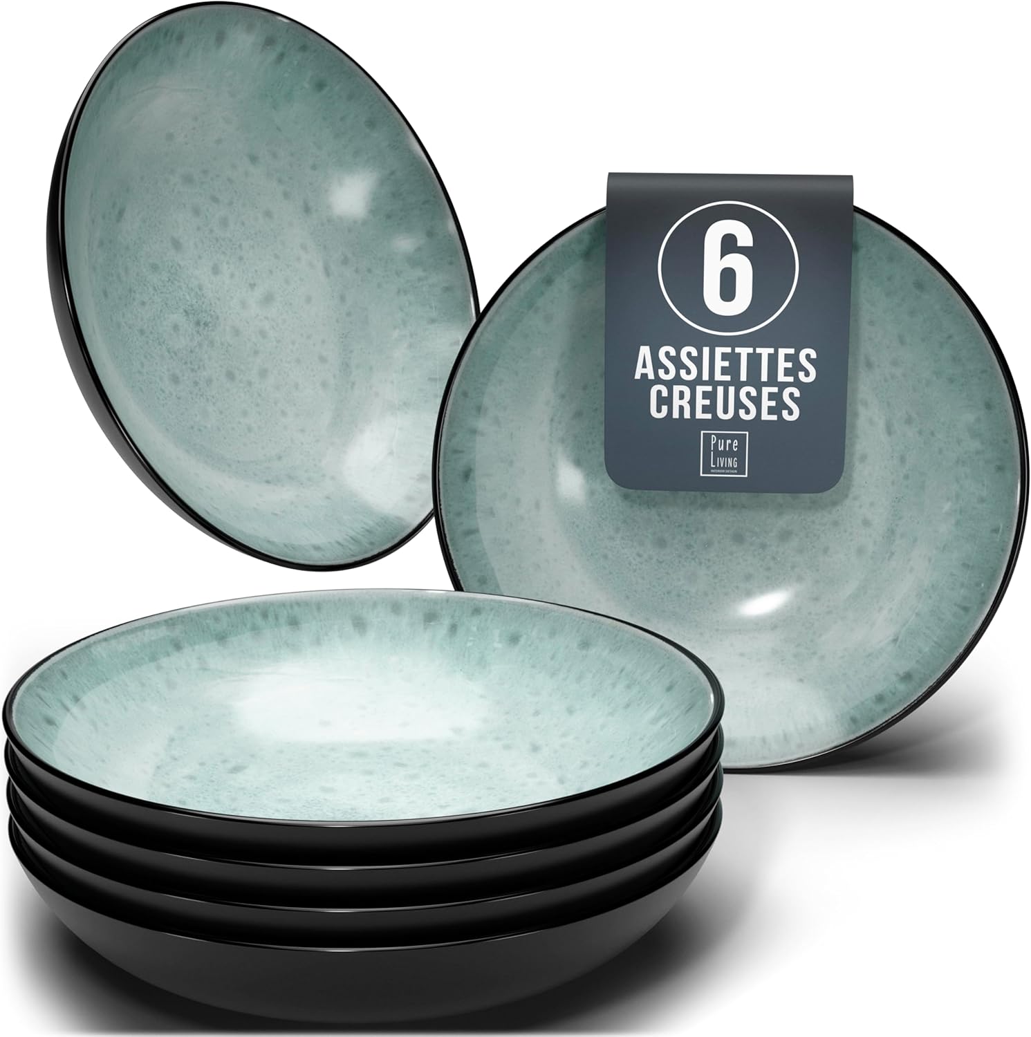 Service de Vaisselle en Grès Ibiza 36 pièces –Ensemble de Vaisselle pour 12 Personnes, Adapté au Lave-Vaisselle et au Micro-Ondes, Pure Living bleu fumé, Assiettes Service de Table