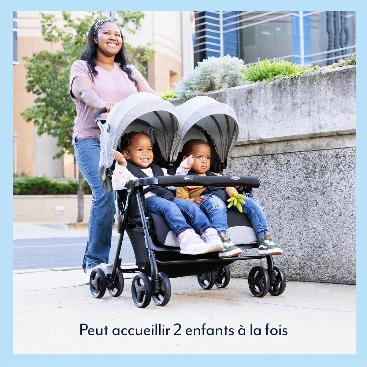 Graco DuoRider Poussette double légère, de la naissance à environ 3 ans (0-15 kg), dossiers réglables, pliable, grand panier de rangement, gris, Steeple Gray