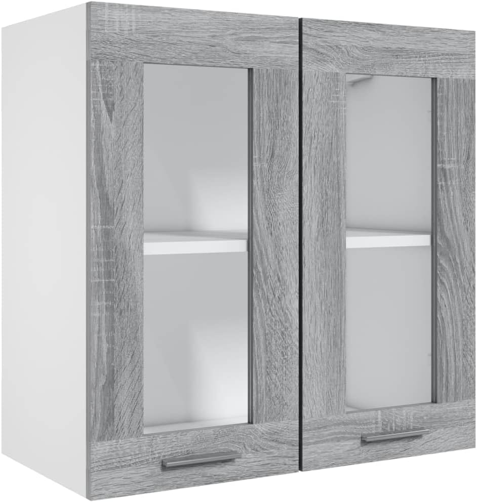 vidaXL Armoire à Micro-Ondes Placard Armoire de Rangement Meubles de Cuisine avec 4 Etagères Intérieur Maison Gris Béton 60x57x207 cm Aggloméré