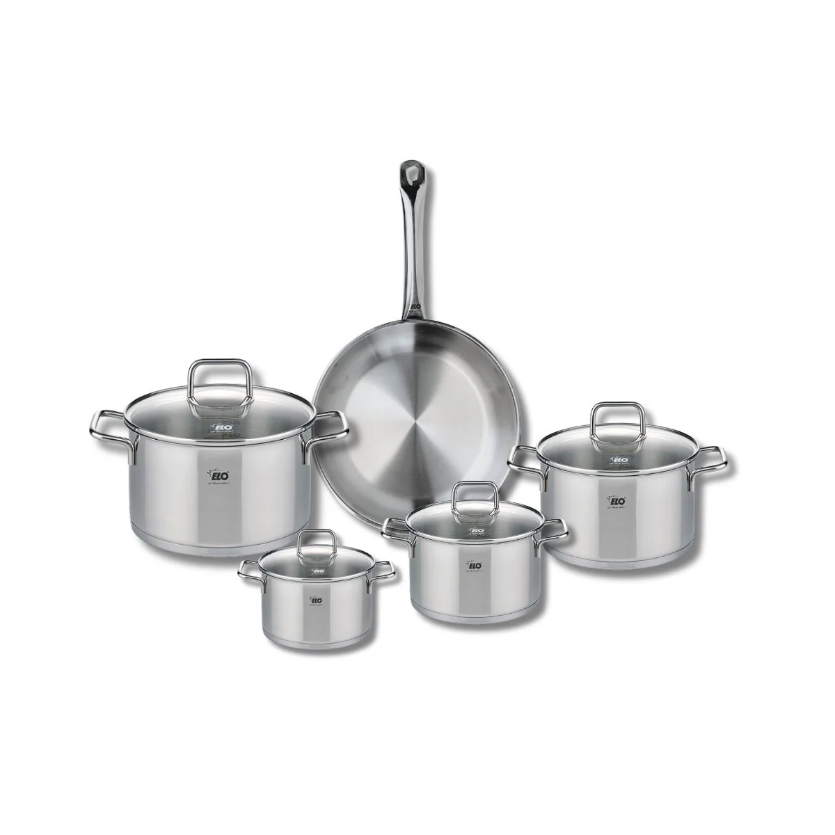 Ensemble de 1 Poêle de cuisson 24 cm et 4 faitouts 12, 14, 16 et 20 cm Elo Profi Citrin Elo