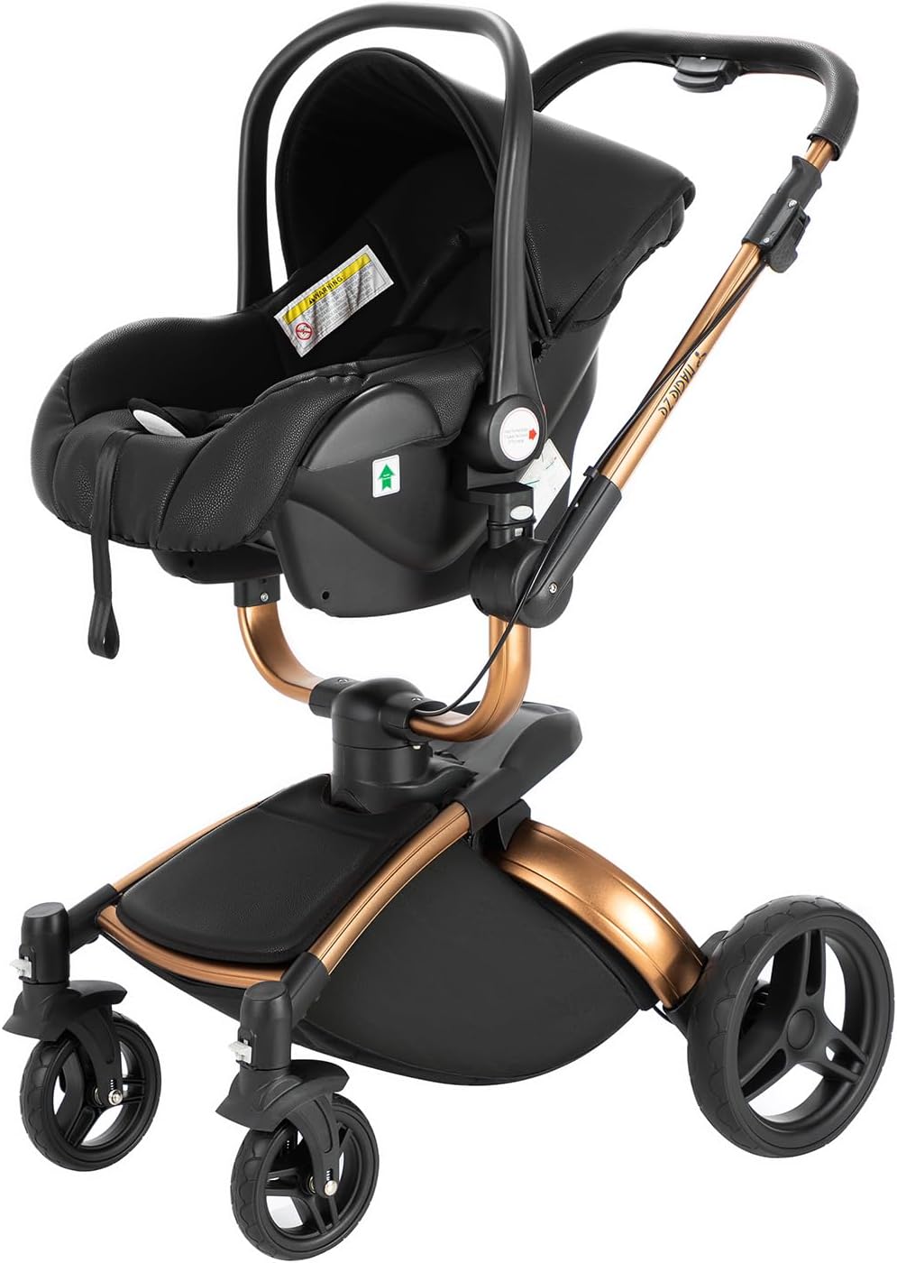 Magic ZC Poussette 3 en 1, Poussette Bebe avec Conception Portable Pliable en Un Clic, Pousette 3 en 1 avec Poussée Réversible Bidirectionnelle, Poussette Trio avec Accessoires (black gold 588)