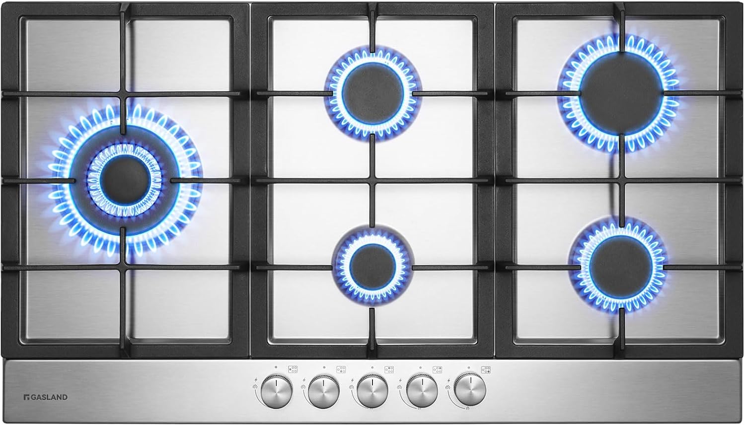 GASLAND GH2805BG1FC Table de cuisson à gaz 5 feux, Cuisinière à gaz avec brûleur wok, Table de cuisson à gaz encastrable, 76cm noir Cuisinière à gaz en verre, Cuisinière à gaz 10,4KW, GPL/NG