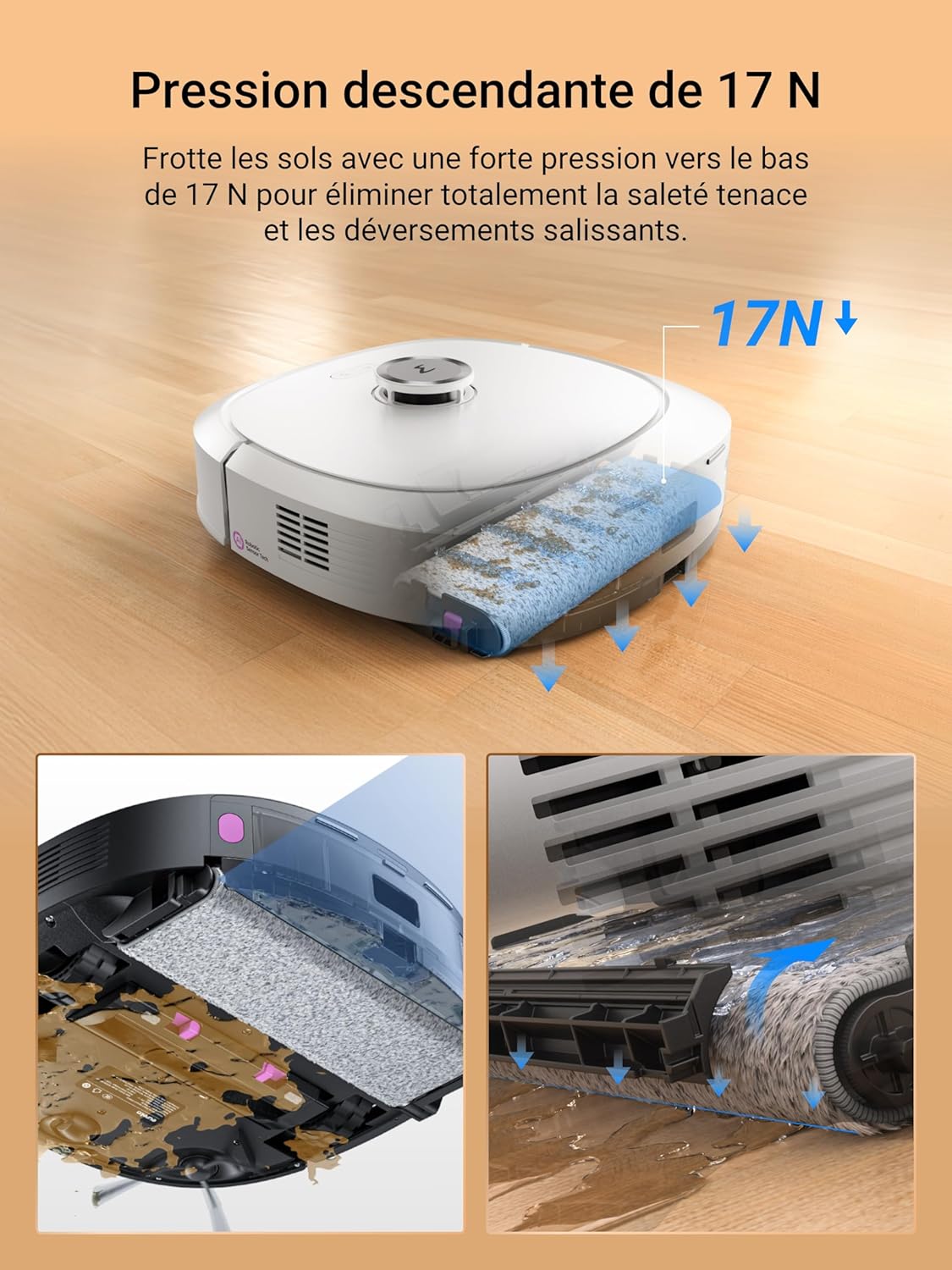 EUREKA J15 Pro Ultra Aspirateur Robot,Robot Aspirateur Laveur 16200 Pa,Nettoyage des Bords,Brosse Anti Enchevêtrement,Lavage de Serpillière à l'eau Chaude 75℃,Base autonettoyante