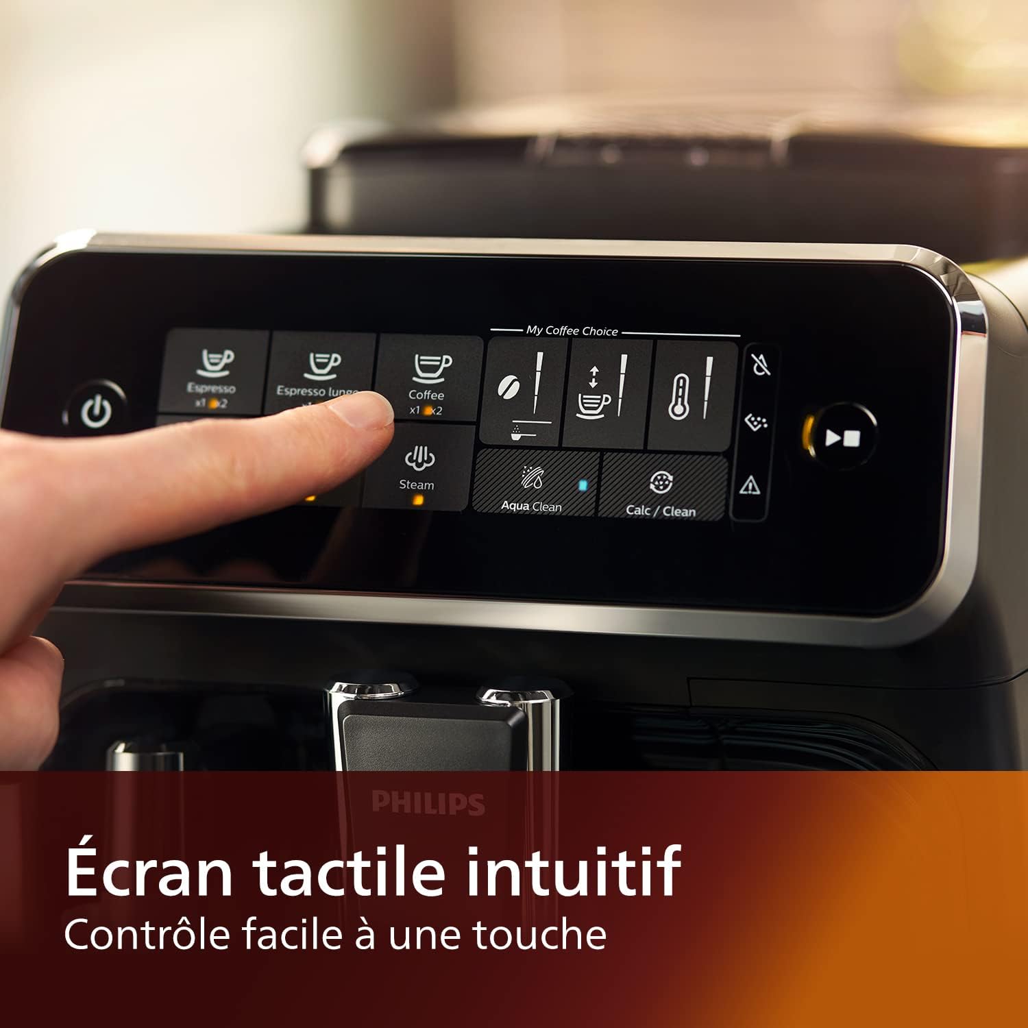 Philips Série 3200 Machine Expresso - Café à Grain - Mousseur à Lait Classique, 4 Spécialités de Café, Écran Tactile Intuitif, Noir Brillant (EP3221/40)