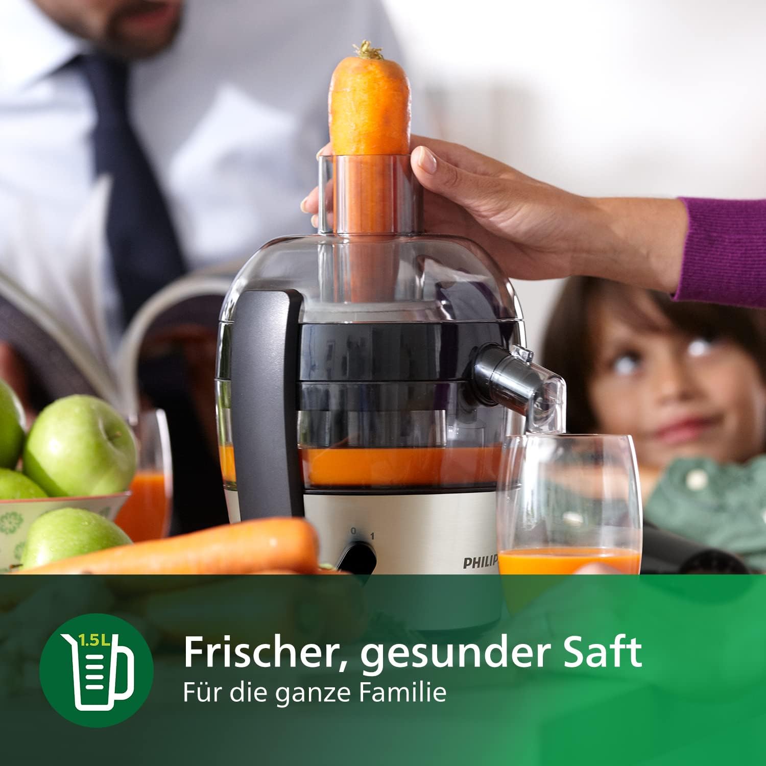 Philips Entsafter – 1100W, 2L, HomeID-Rezepte-App, XXL-Einfüllffnung, QuickClean (HR1921/20), 25 x 43.2 x 29.6 cm, Edelstahl