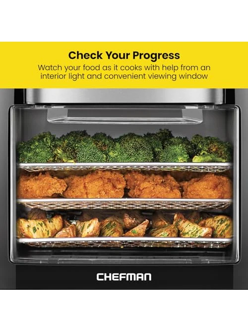 CHEFMAN Multifunctional Digital Air Fryer+ Rotisserie, Dehydrator, Convection Oven, 17 Touch Screen Presets Fry, Roast, Dehydrate, Bake, XL 10L Family Size, Auto Shutoff, Large Easy-View Window, Black