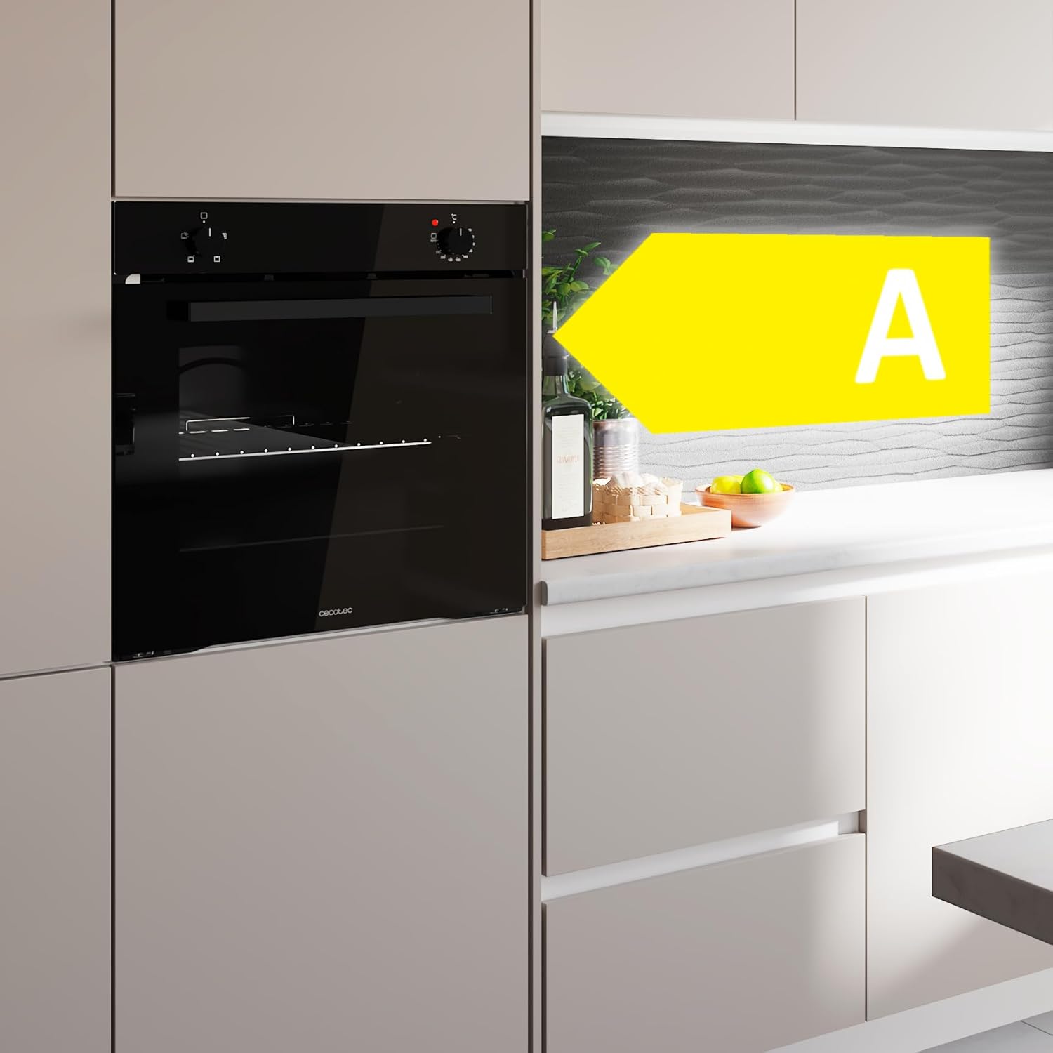 Cecotec Four encastrable Bolero Hexa C136000 Glass Black Time A 2800 W, capacité de 77 L, 4 fonctions, Minuterie, Nettoyage à la vapeur, Cuisson à la vapeur. Classe Énergétique A, Lumière intérieure