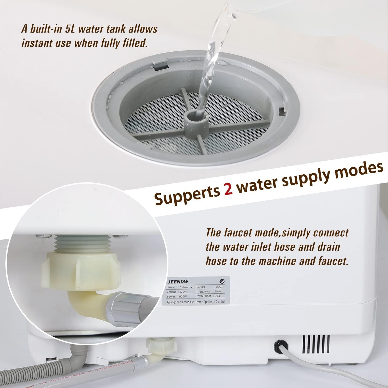 YU YUSING Mini Lave-vaisselle Compact 45cm avec 6 Programmes 4 Couverts, Petit Lave-vaisselle Sans ou Avec Arrivée d'Eau, Portable, Réservoir d'Eau 5L, Commande Tactile, Écran LED