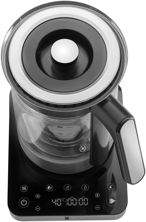 WMF Lumero Bouilloire 3 en 1 en verre 1,6 l, fonction bec verseur à 36 °, chauffe-aliments pour bébé, multichauffeur, yaourtière, réglage de la température, acier inoxydable mat