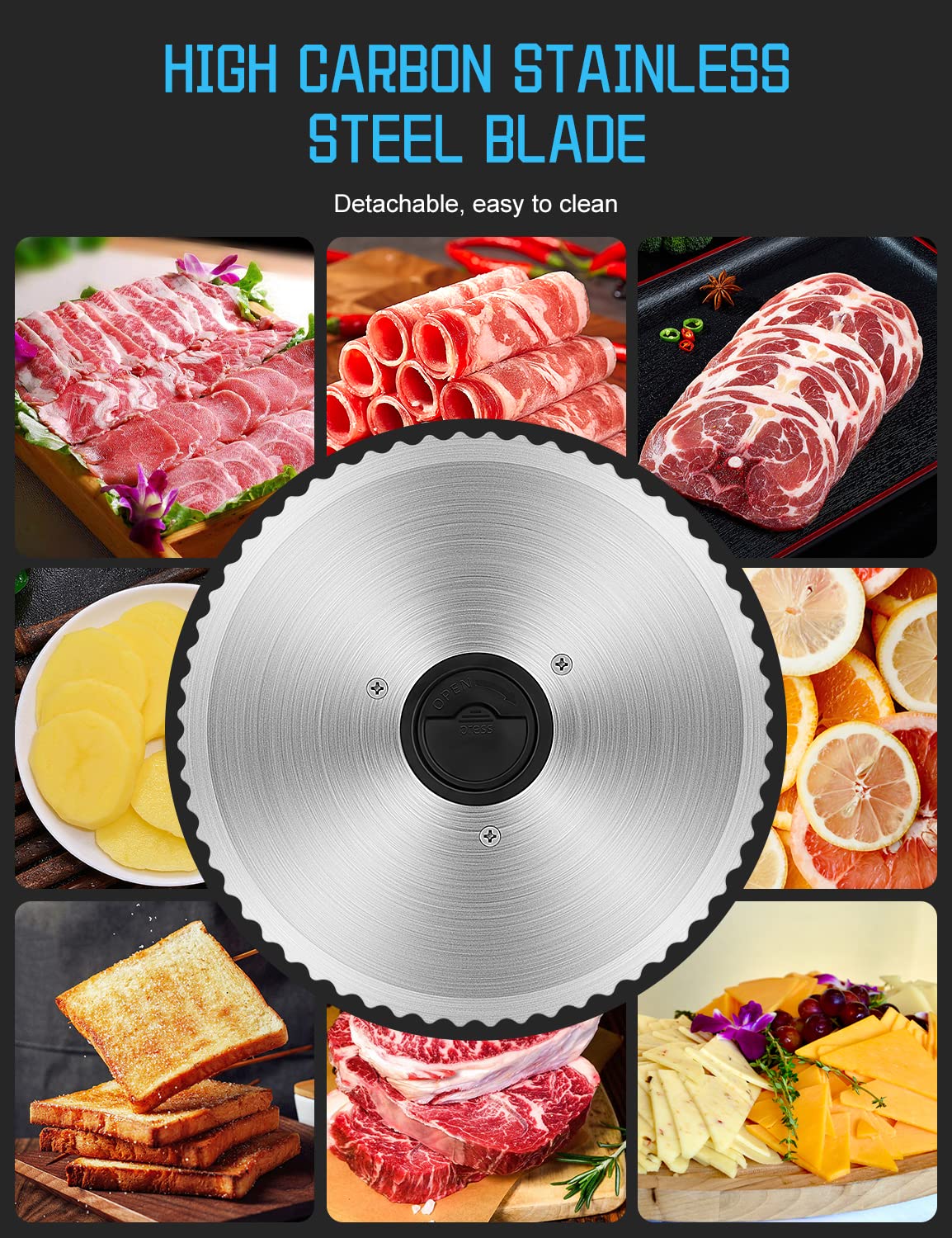 TOKASS Electric Deli Food Slicer with 7.5’’ Stainless Steel Blade