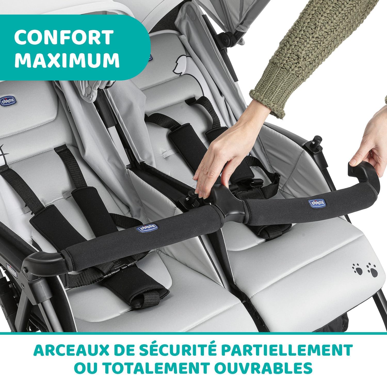 Chicco OHlalà Poussette Canne Double, Légère Inclinable et Pliable, Poussette pour Jumeaux de la Naissance à 15 kg, Fermeture Compacte, Inclus une Housse de Pluie, Capote Extensible - black night