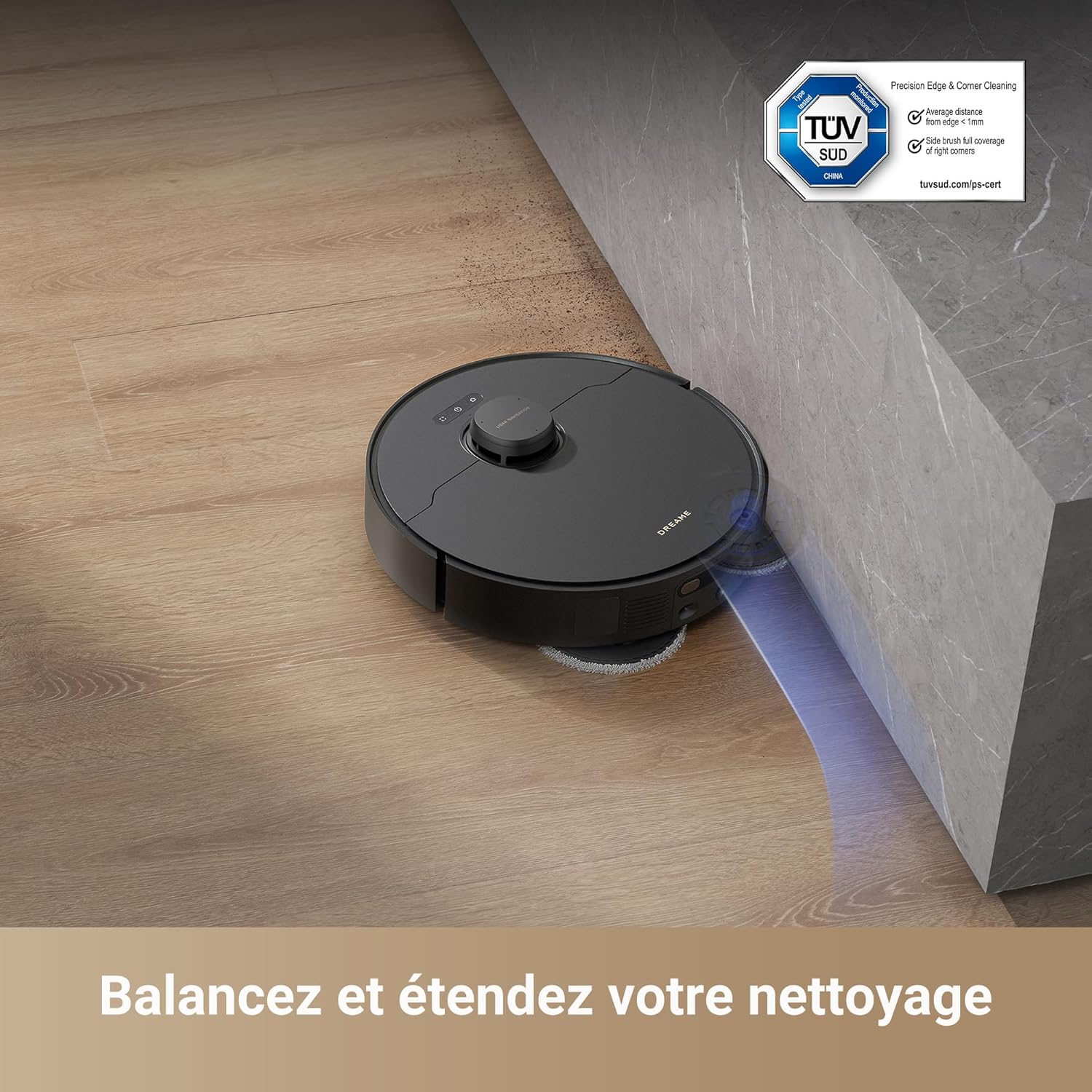 DREAME X40 Ultra Complete Robot Aspirateur avec Serpillière amovible et relevable, Brosse latérale surélevée,12 000 Pa,Serpillière et la Plaque de lavage avec de l'eau chaude à 70 C,Brosses relevables