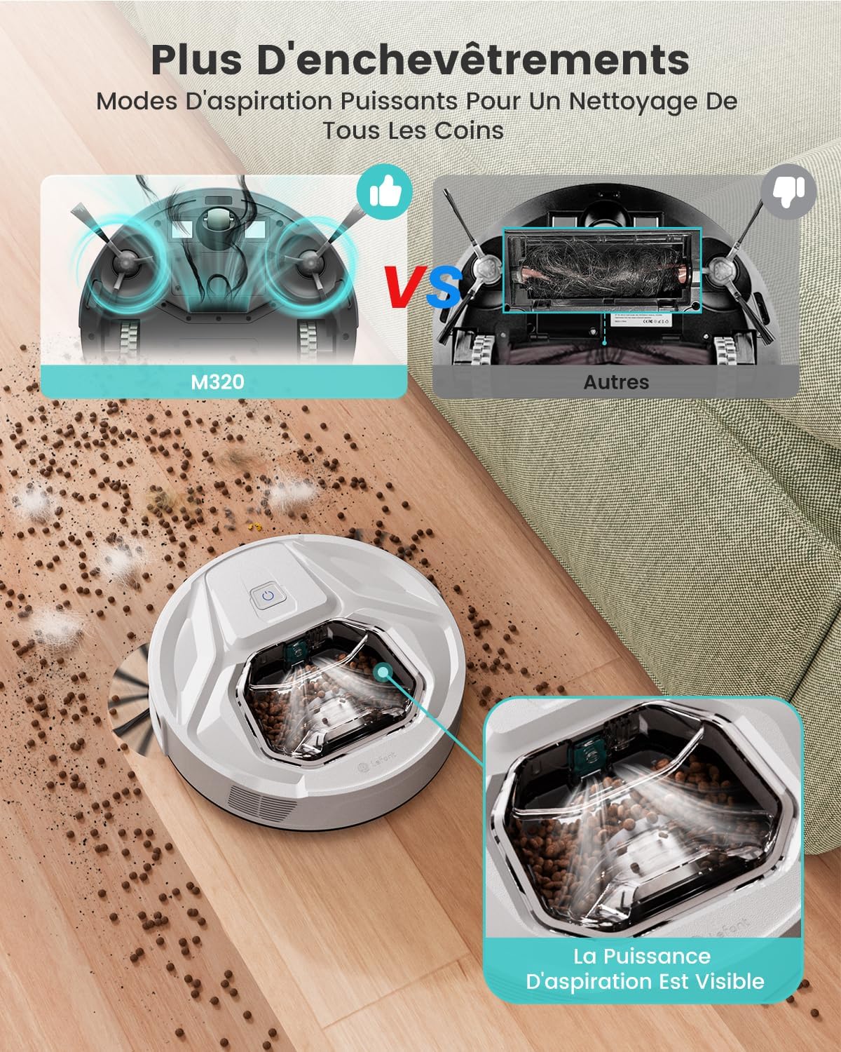 Lefant Aspirateur Robot, Robot Aspirateur 4500Pa Puissance d'Aspiration, Évitement Précis des Obstacles, Anti-Enchevêtrement Idéal pour Les Poils d'animaux, Cheveux et Sols Durs,Contrôle par App/Alexa