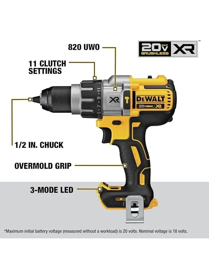 DEWALT 20V MAX XR Hammer Drill, Brushless, 3-Speed, Tool Only (DCD996B), Battery Powered, Yellow/Black