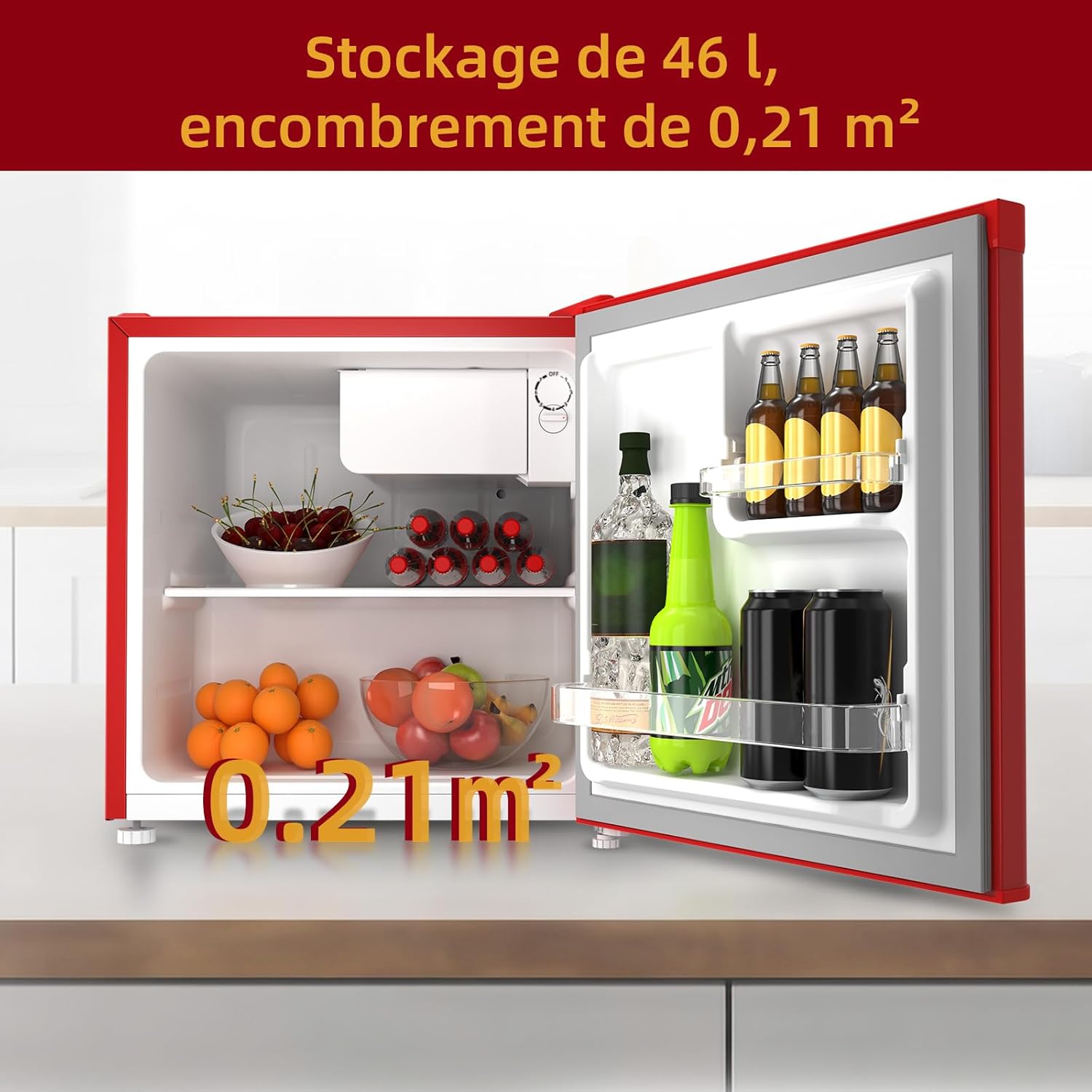 CHIQ Réfrigérateur vertical à une porte,126 L, encombremen 0,31 ㎡, Porte réversible, Tiroir à légumes, Étagères coulissantes, Faible niveau sonore 39 dB, Éclairage à DEL, Noir CSF120BE