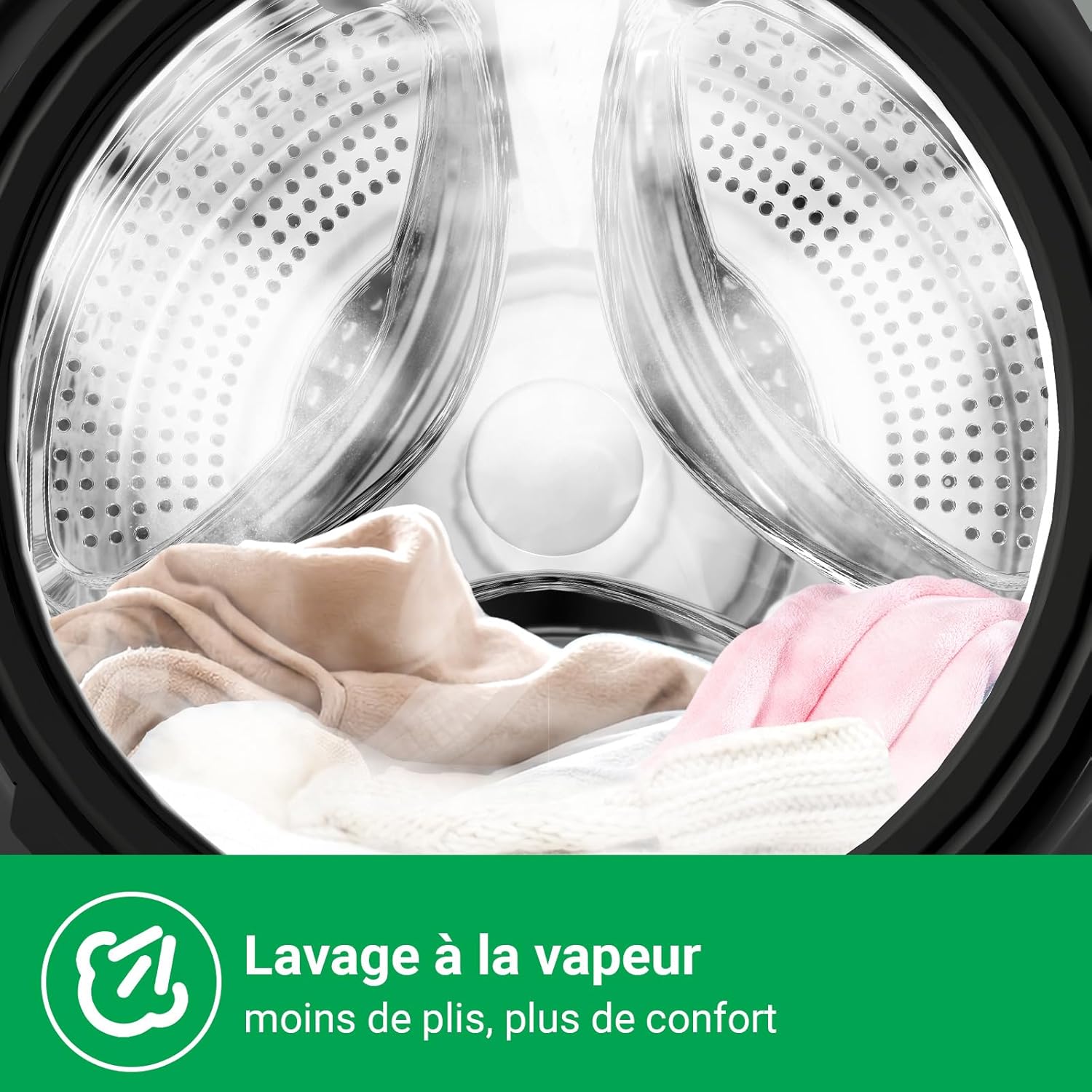 CHiQ Lave-linge CFL80-14586IM3XA, Chargement frontal 8 kg,Space Pro,Moteur Inverter stable, 1400 tr/min, Programme intelligent à IA, Fonction vapeur, Lavage rapide 15 minutes, 15 cycles lavage, Gris