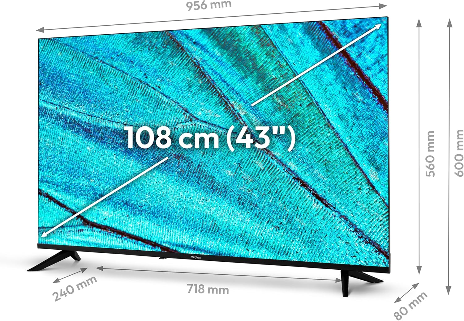MEDION X14308 (MD 31640) Téléviseur 108 cm (43 Pouces) (Smart TV, 4K Ultra HD, HDR, VIDAA Store, Netflix, Prime Video, Disney+, DAZN, Paramount+, HbbTV, PVR, Bluetooth)