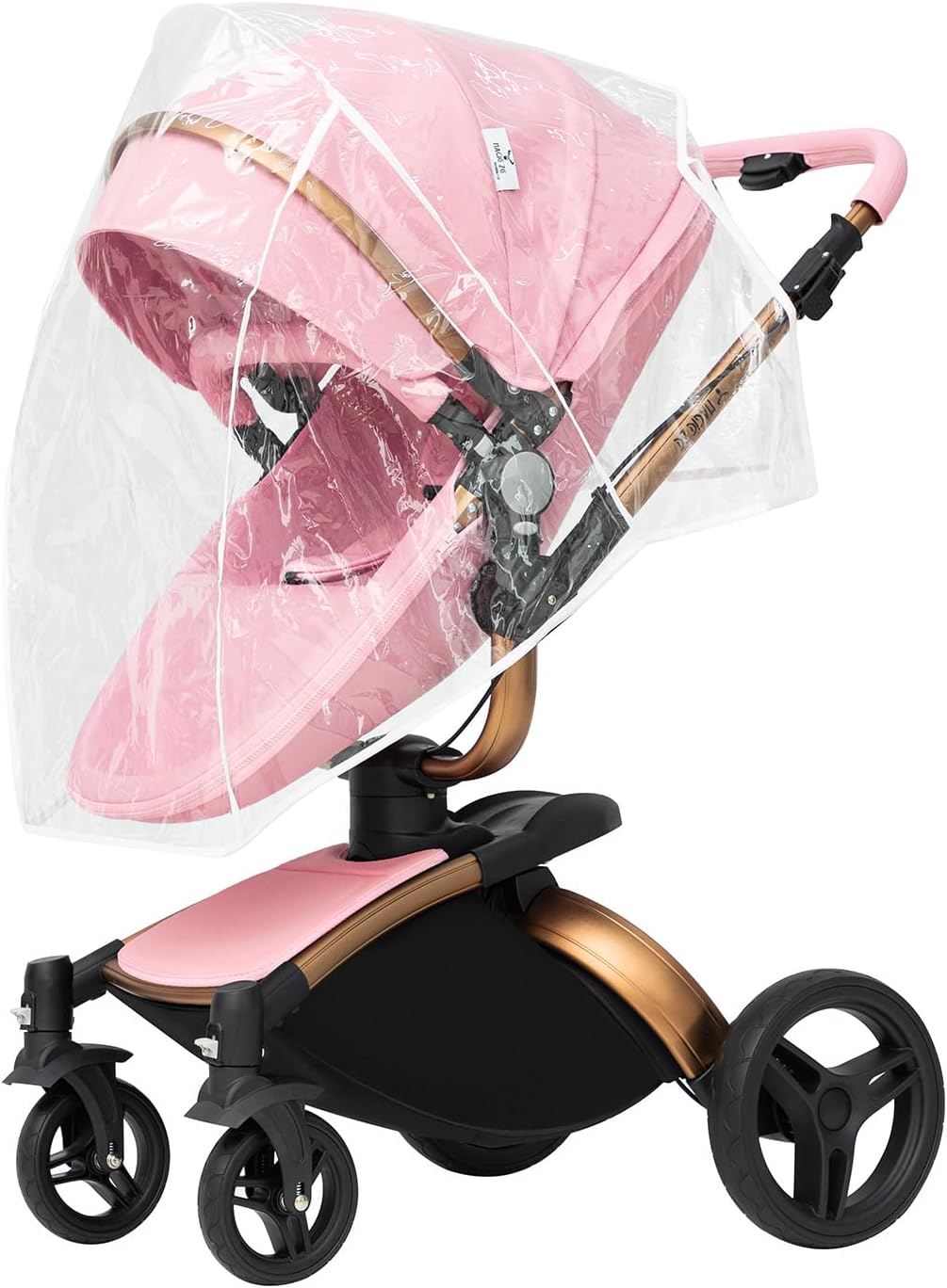 Magic ZC Poussette 3 en 1, Poussette Bebe avec Conception Portable Pliable en Un Clic, Pousette 3 en 1 avec Poussée Réversible Bidirectionnelle, Poussette Trio avec Accessoires (black gold 588)