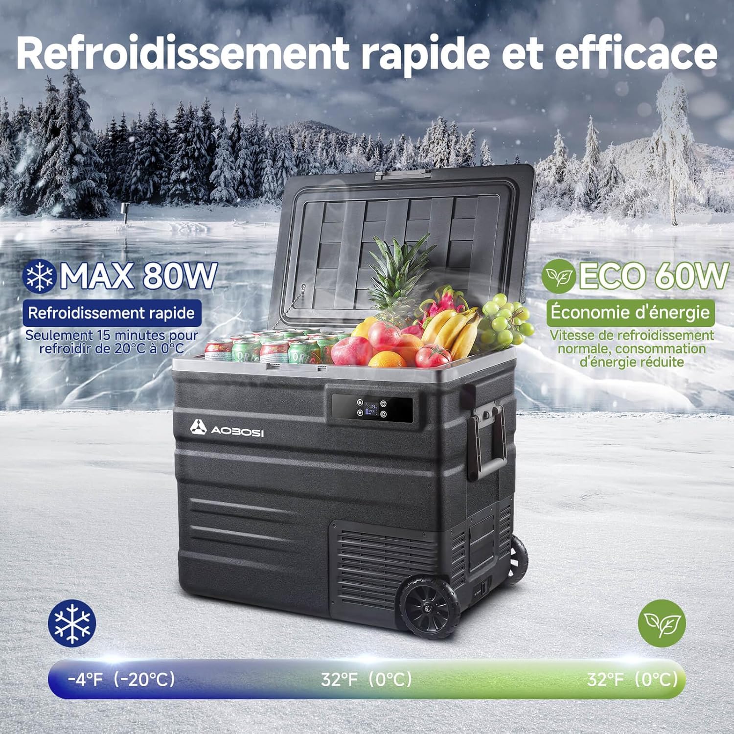 AAOBOSI 45L Glacière à Compresseur, Glaciere Électrique -20℃ à 20℃, Frigo Camion APP&Bouton Contrôle, 12/24V DC et 100-240V AC Glaciere Camping Pour Voiture, Camion, Bateau et Prise De Courant