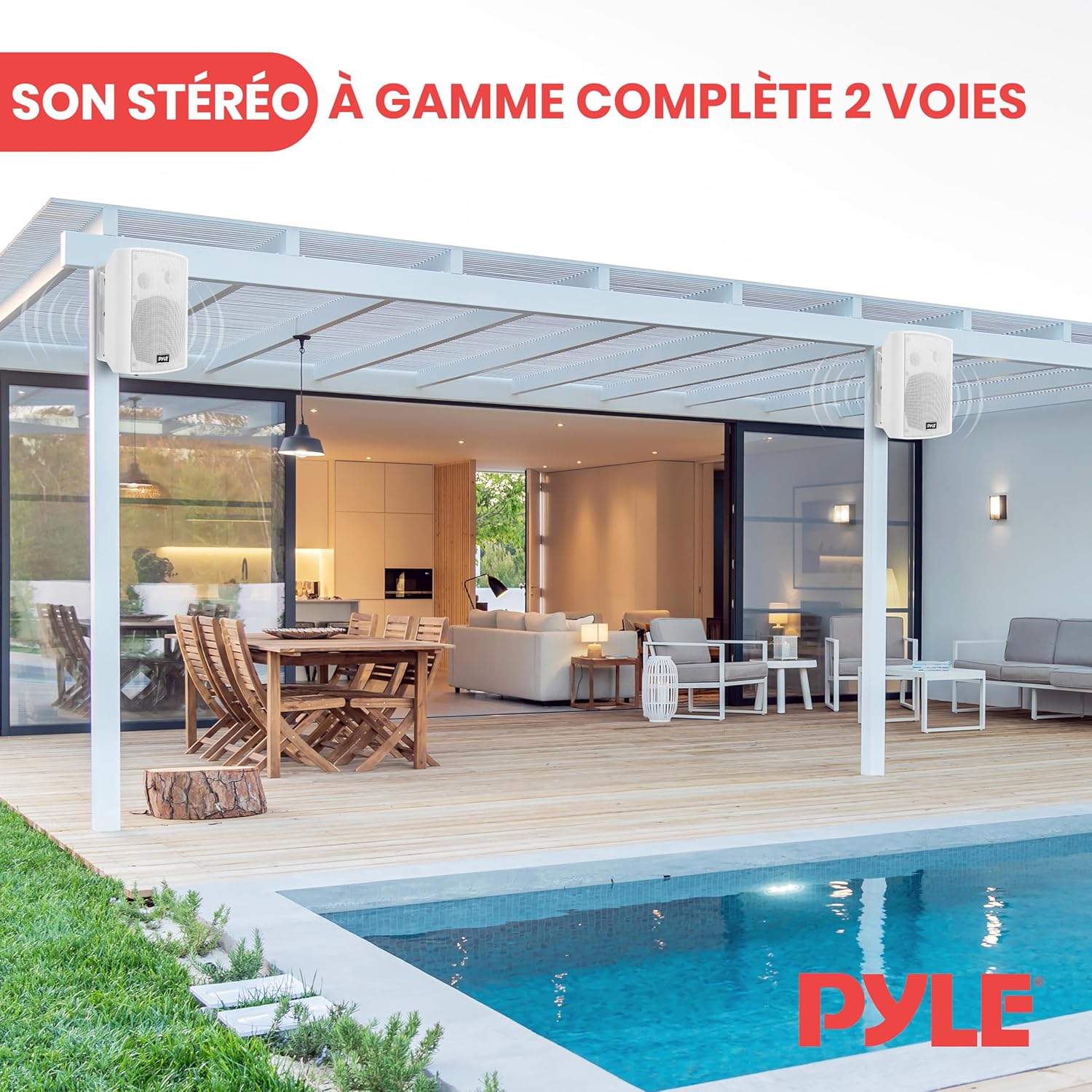 Pyle Enceinte d’Extérieur Bluetooth, Enceinte Mural étanche 240 W, Paire de Haut Parleur Imperméables, Active + Passive,Résistant à l'eau, Son Stéréo, Utilisation dans la Piscine, Patio, l'Intérieur