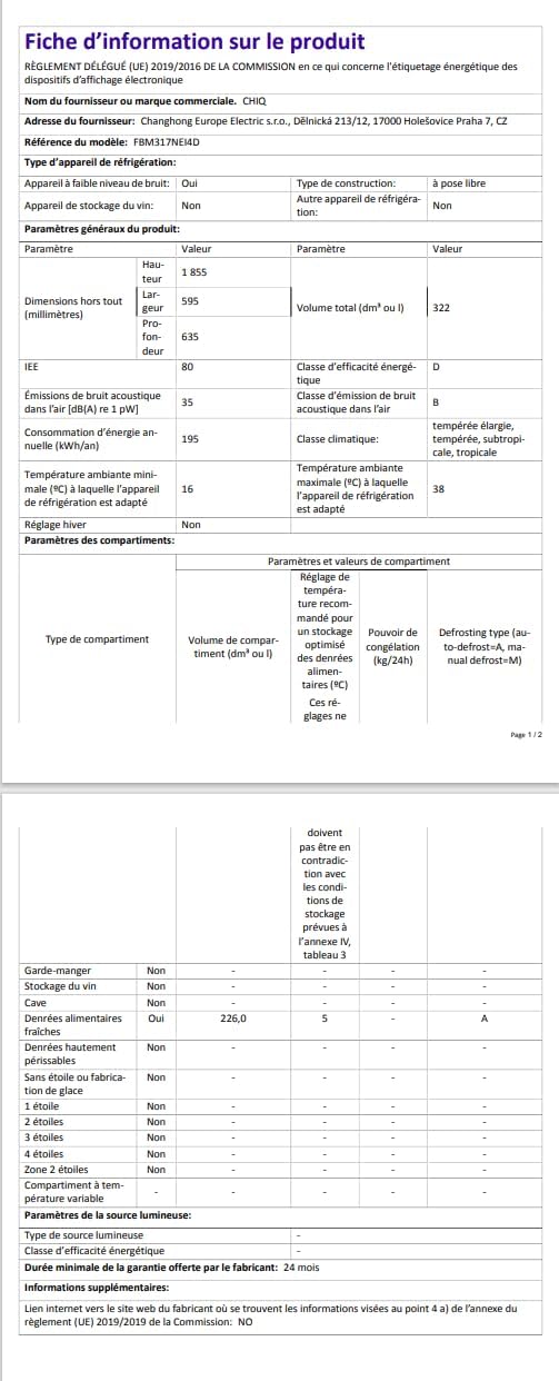 CHIQ Réfrigérateur autoportant 317L à Inverter, 322 l, sans givre, flux d'air multiple, congélation rapide, électronique tactile, compresseur avec garantie de 12 ans, efficacité améliorée, noir