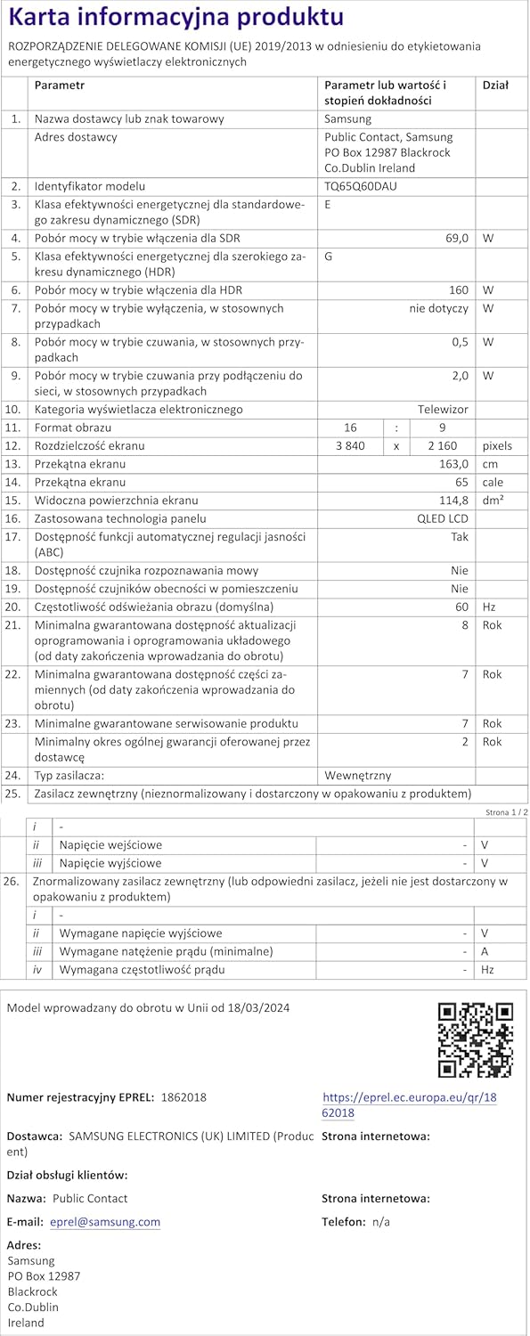 Samsung Téléviseur TQ85Q60D 85 (85 Pouces) QLED 4K Smart TV 2024
