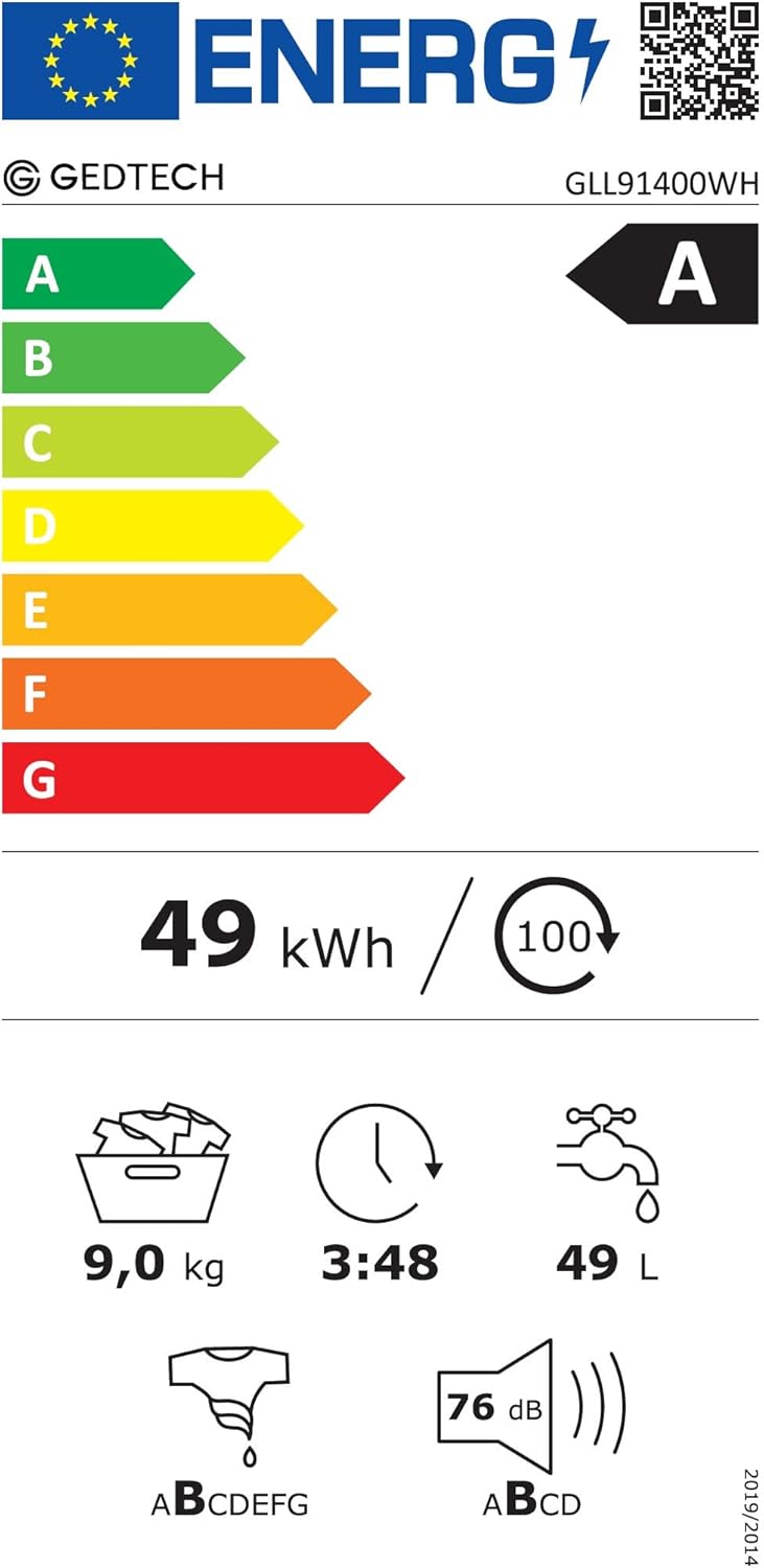 Lave-linge frontal GEDTECH GLL71200WH - 7 Kgs - 1400 tr/mn - 16 programmes - Eco - Intensif - Rapide – Très Faible conso