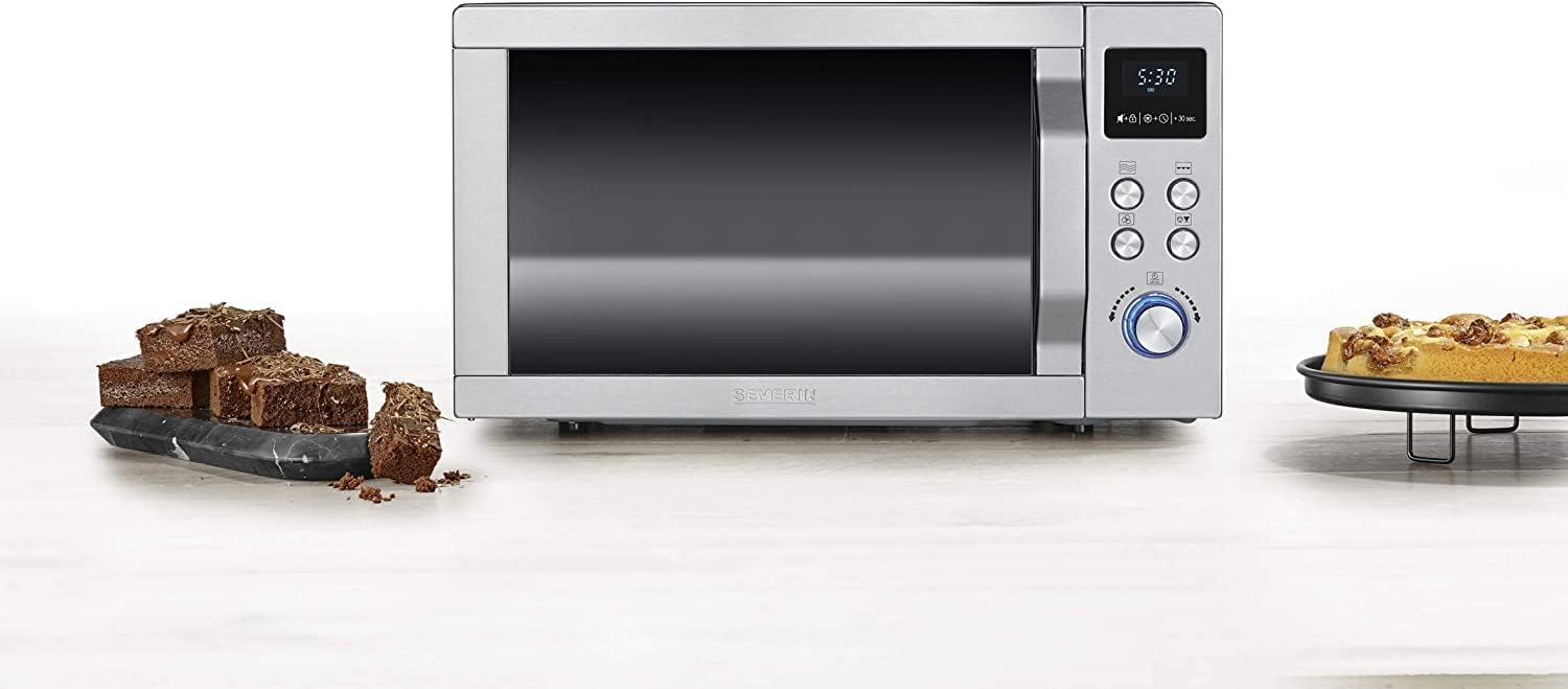 SEVERIN Four à micro-ondes 30 L, 2 500 W, avec fonction gril et chaleur tournante, avec 5 niveaux de puissance, 10 programmes automatiques, Inox/Noir, MW 7775