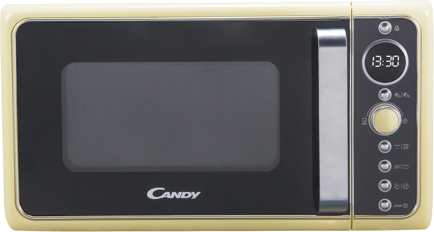 Candy DIVOG25CC Micro-ondes Gril quartz, Puissant 900 W + Gril 1000W, 25L, Programmateur digital, 6 Niveaux de puissance, Décongelation poids/temps, Fonction silence,Design Retro, Couleur Crème